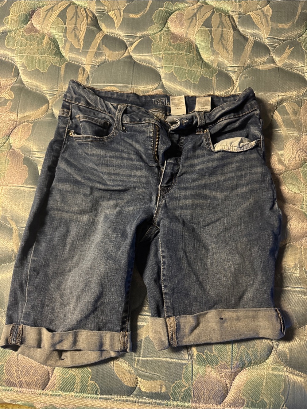 Time and Tru Rolled Cuff Mid Blue Jean Shorts
